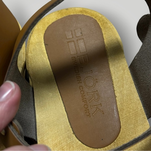 BJORK ALMA Swedish Wood Clog Cognac Leather Sandals SZ 41 - Picture 4 of 10